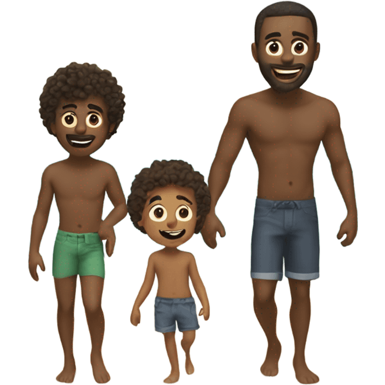 3 boys and their dad on the beach  emoji