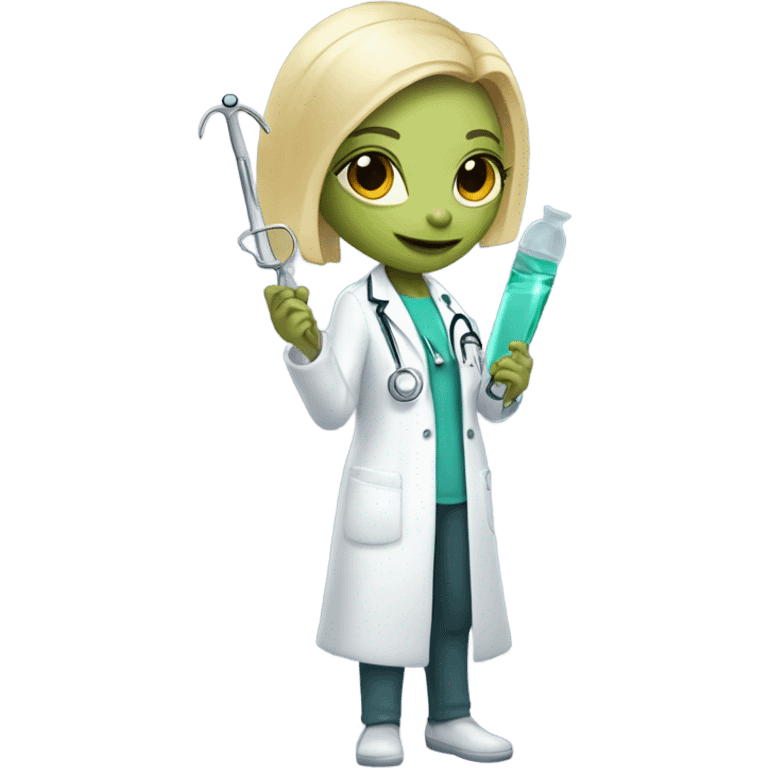 Reptilian alien woman, blonde, is a doctor emoji