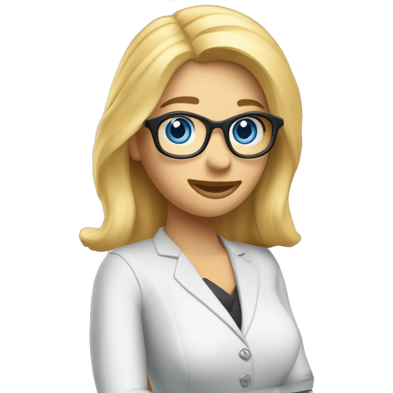 blonde medium hair hazely blue eyes mortgage loan officer with laptop and cmg home loans logo emoji