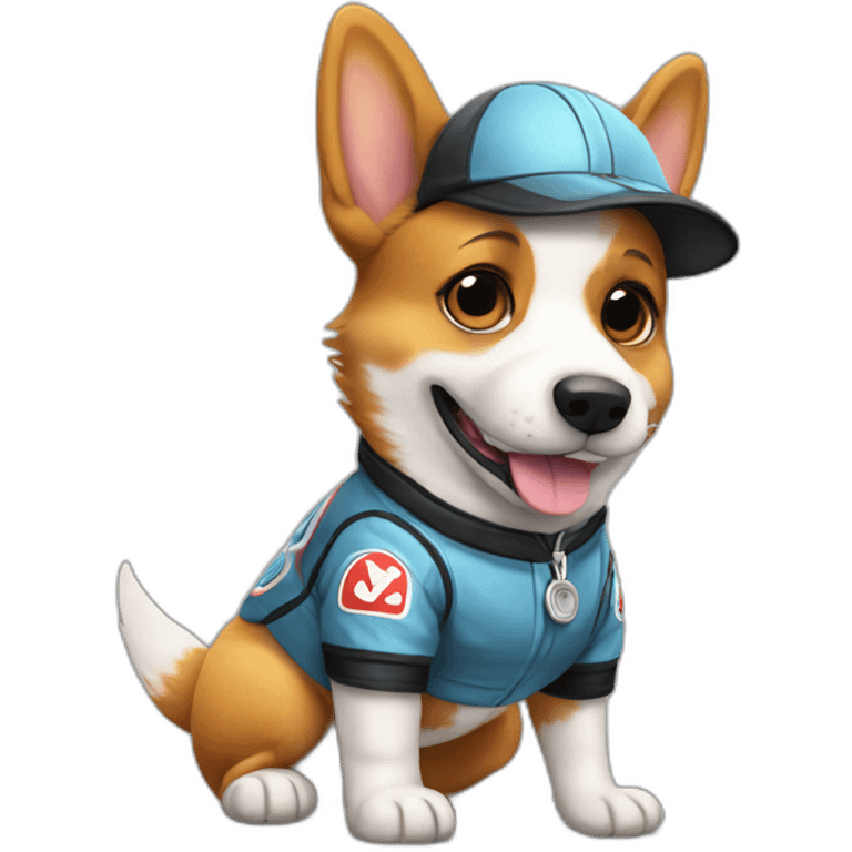 Full body Corgi in dressed as a race car driver emoji