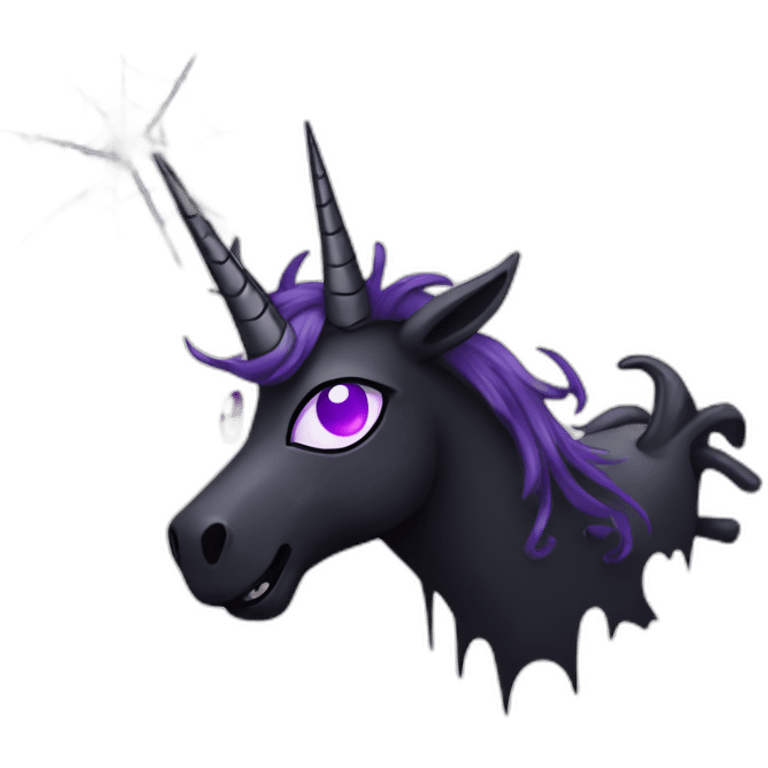 Spooky black unicorn with purple eye and white spider webs emoji