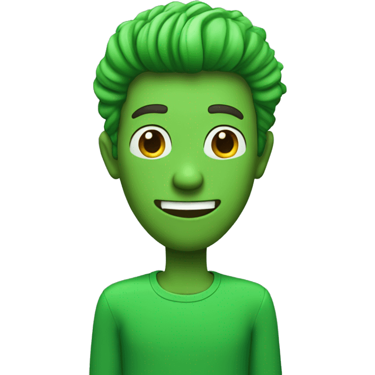 A  man in green with heart shape hair, he is brishing his teeth emoji