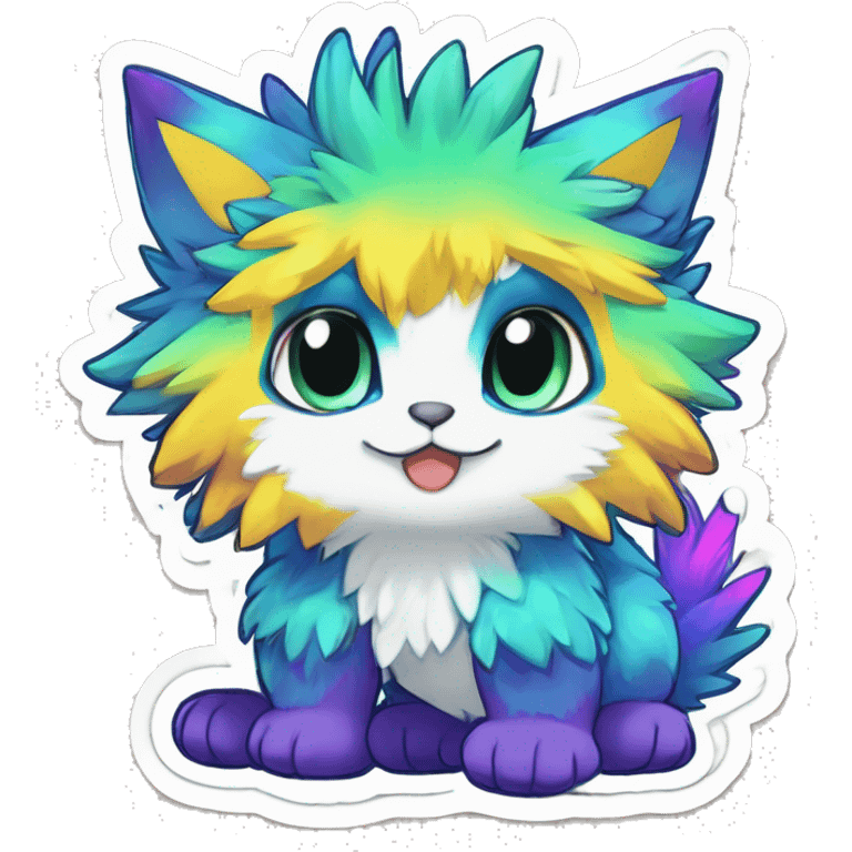 Anthro Fluffy Cool Cute Magical Elemental Shiny Colorful Neon Vibrant Colors Sparkle Kemono-style Chibi Fantasy-Animal-Fakémon-Pokémon-Hybrid Fur Sona Aesthetic Full Body Sticker emoji