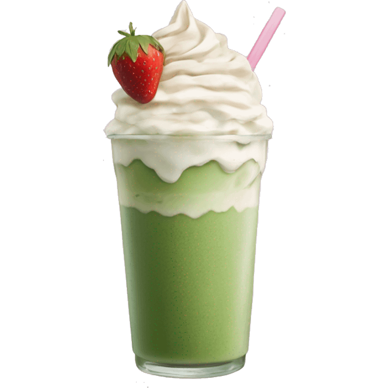 iced matcha latte with strawberry whipped cream  emoji