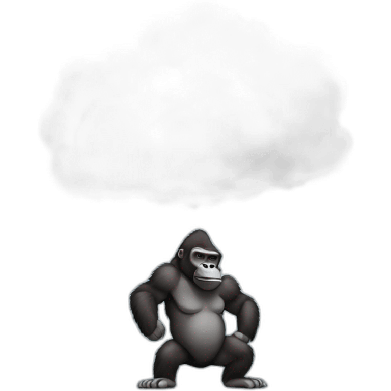 Gorilla body farting with big cloud in the back emoji