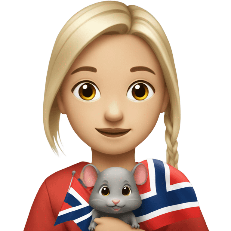 Little 8 years old girl with a rat and a Norwegian flag emoji