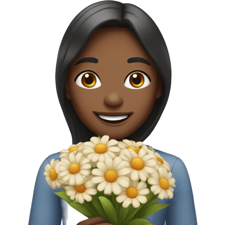 smiling girl with bouquet without one tooth emoji