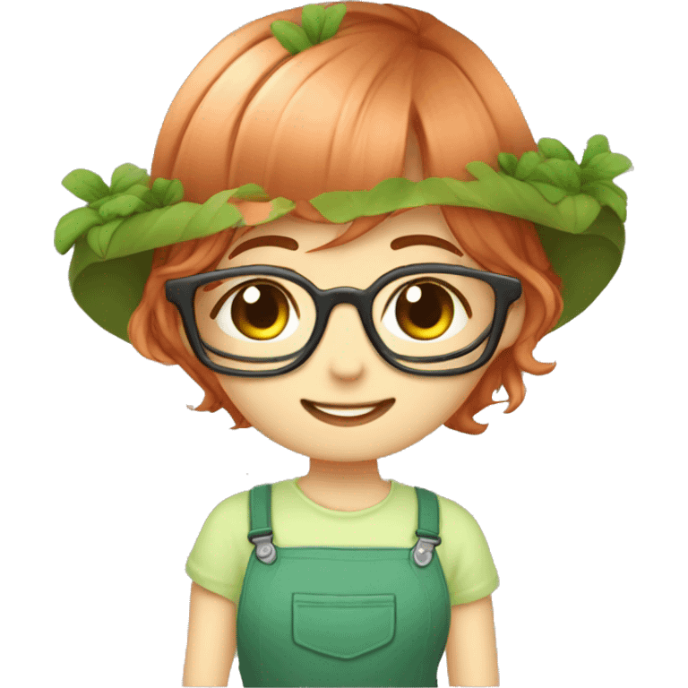 Kawaii cute gardener girl copper hair and glasses emoji