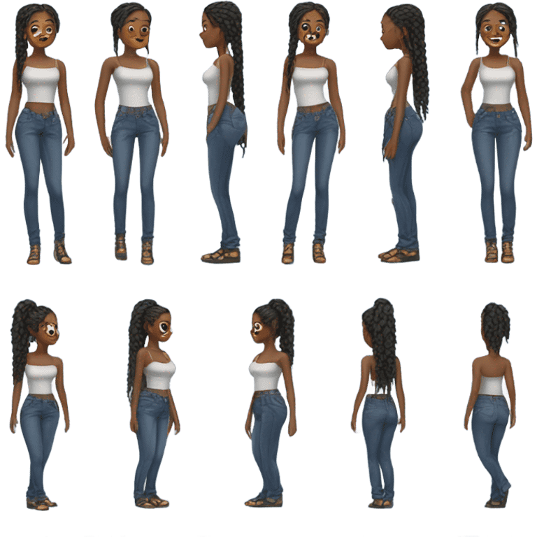 Black girl with braids posing full body jeans corset top emoji