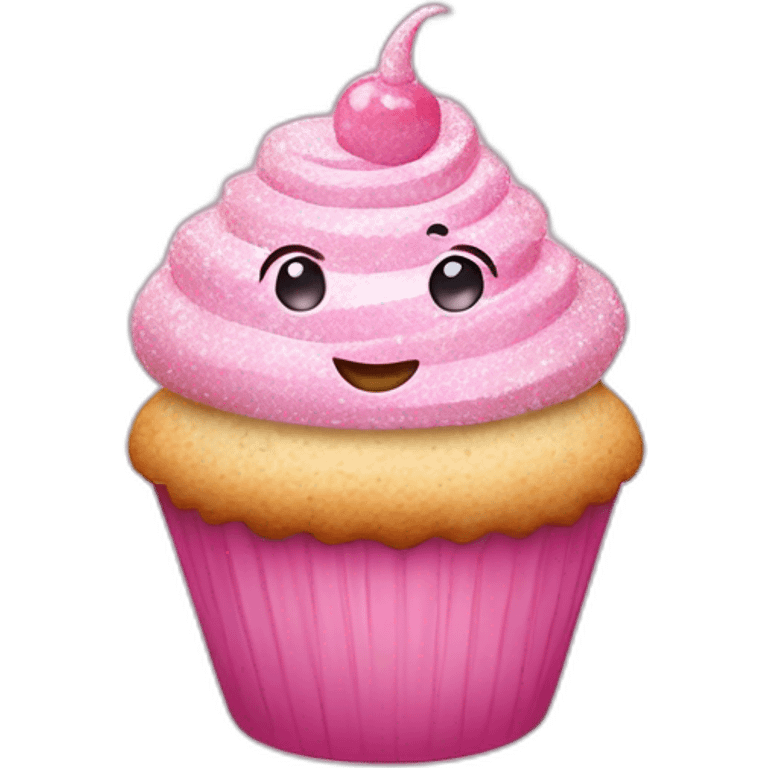 Happy light pink glittery cupcake emoji