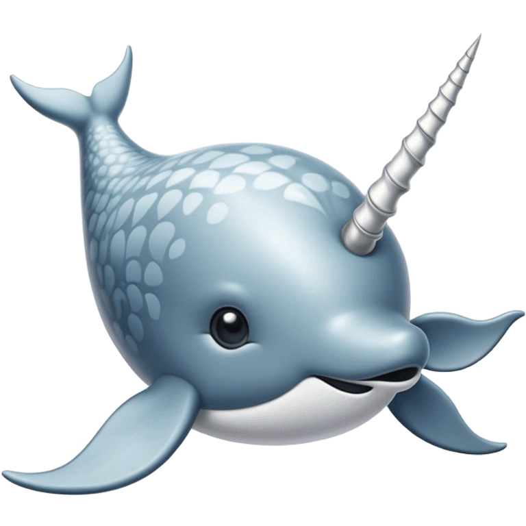 Cinematic Noble Narwhal Portrait Emoji, Poised and majestic, with a robust, streamlined body draped in mottled, silvery-gray skin, featuring a long, spiraled, ivory tusk and deep, thoughtful eyes that exude ancient oceanic wisdom, Simplified yet sharp and sophisticated features, highly detailed, glowing with a soft, ethereal arctic glow, high shine, intelligent and enigmatic, stylized with an air of mythical marine grandeur, focused and graceful, soft glowing outline, capturing the essence of a watchful and confident sea unicorn that appears ready to glide out of the screen with timeless authority! emoji