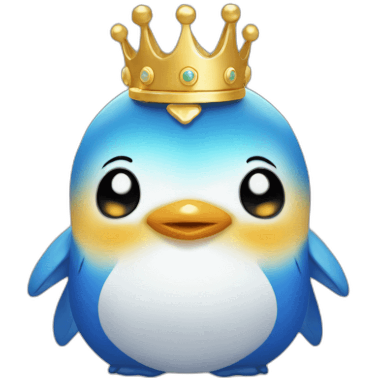 kawaï blue pudgy penguin wearing a golden crown emoji