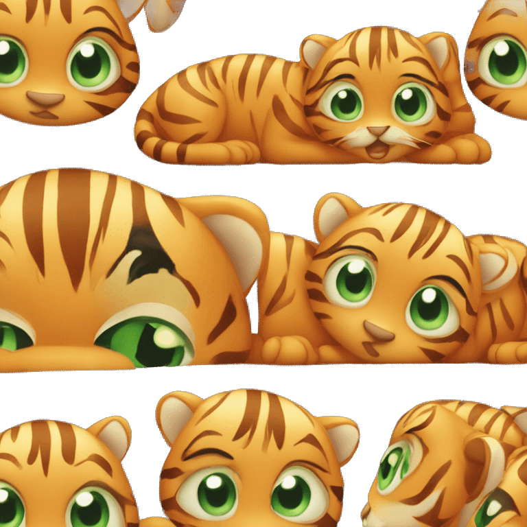 small orange tiger car with soft green eyes in a cute playful pose emoji