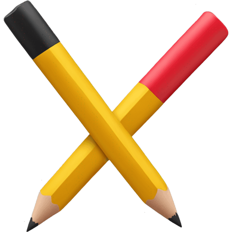 Create an emoji of a pencil with a soft red eraser, short yellow body, and sharp black tip, featuring a slight 3D effect and transparent background. emoji