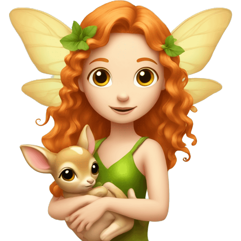 Beautiful ginger fairy with a baby fawn  emoji