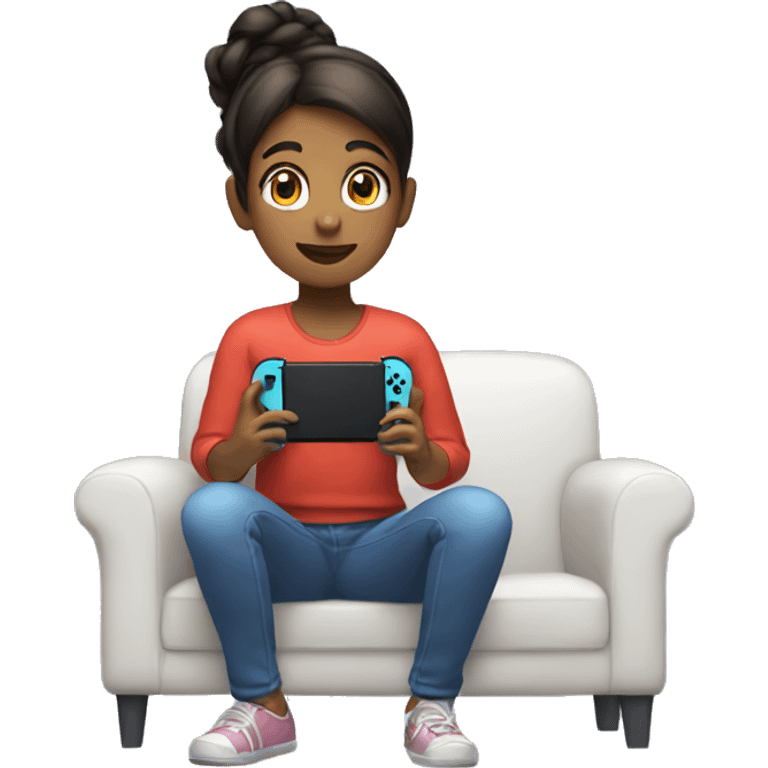 A girl is sitting and playing a Nintendo Switch emoji