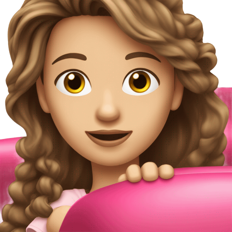 happy-long hair- brown eyes red lips brunette-girl-driving-pink-car-profile emoji