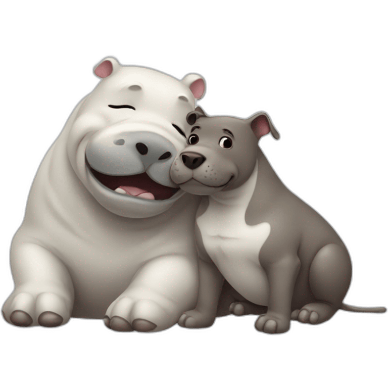 Hippopotamus and White dog hugging  emoji