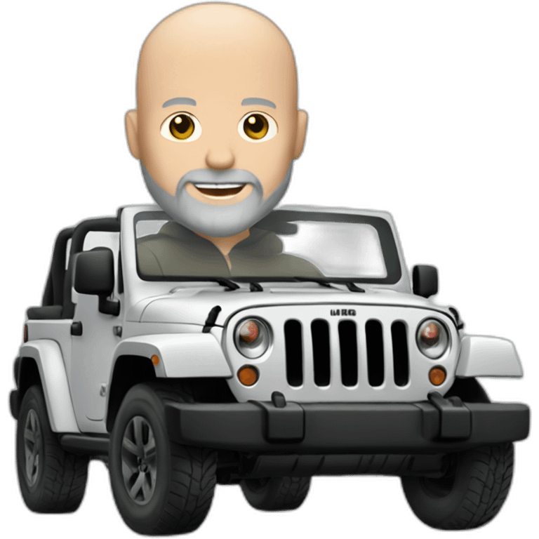 white bald man with beard riding grey Jeep jk emoji