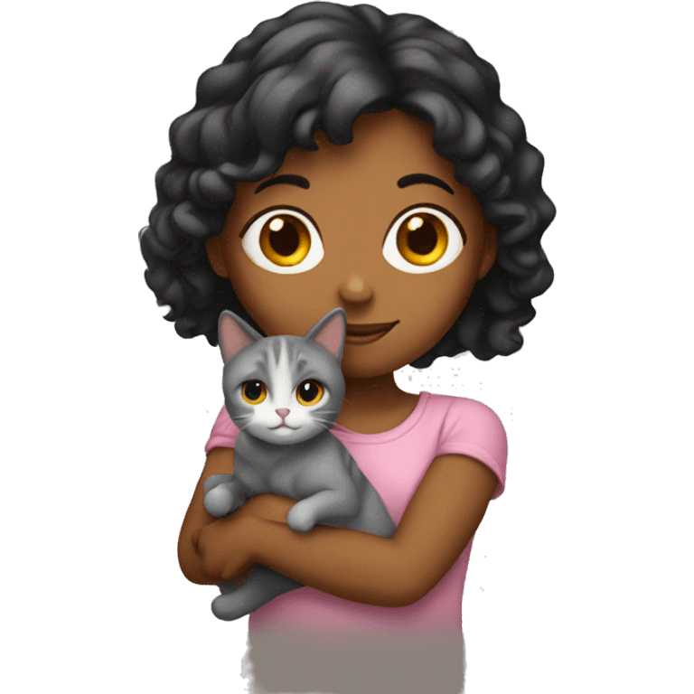 A girl holding a cat emoji