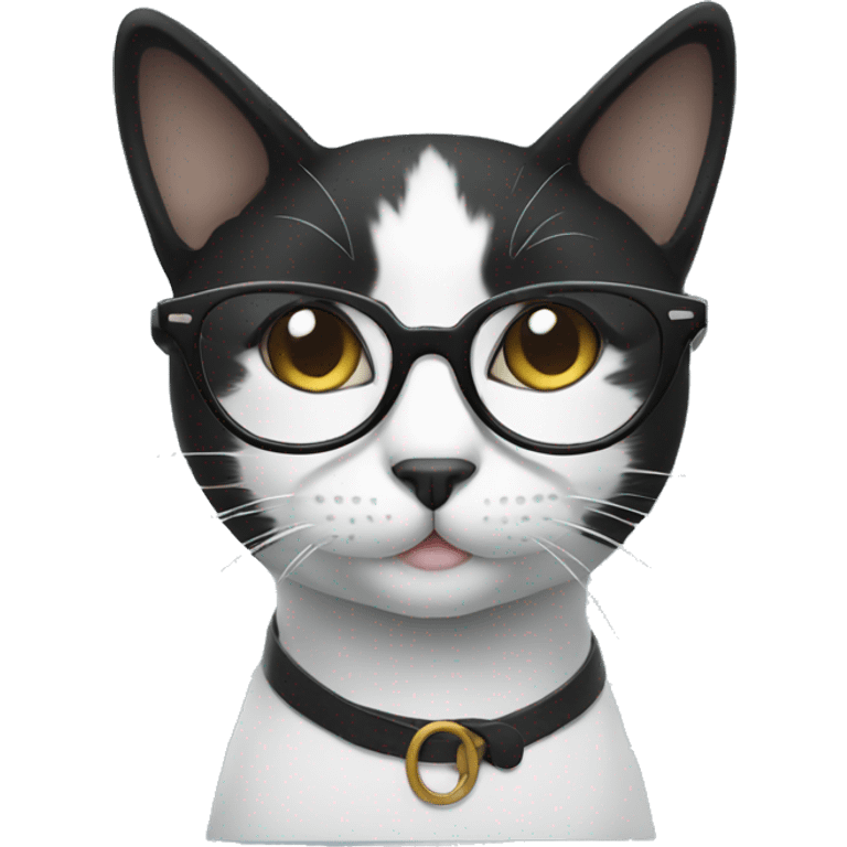 Black and white cute Cat wearing glasses emoji