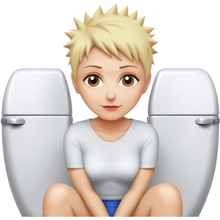 Short Blonde spikey mature woman sat on the toilet emoji