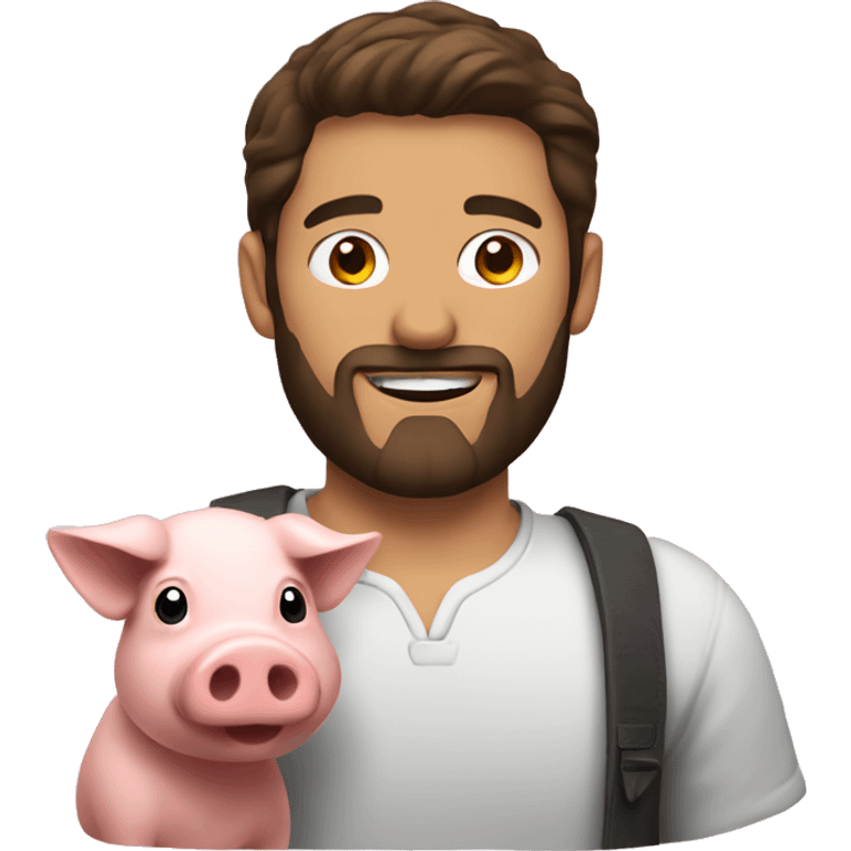 Brunette man with beard holds pig  emoji