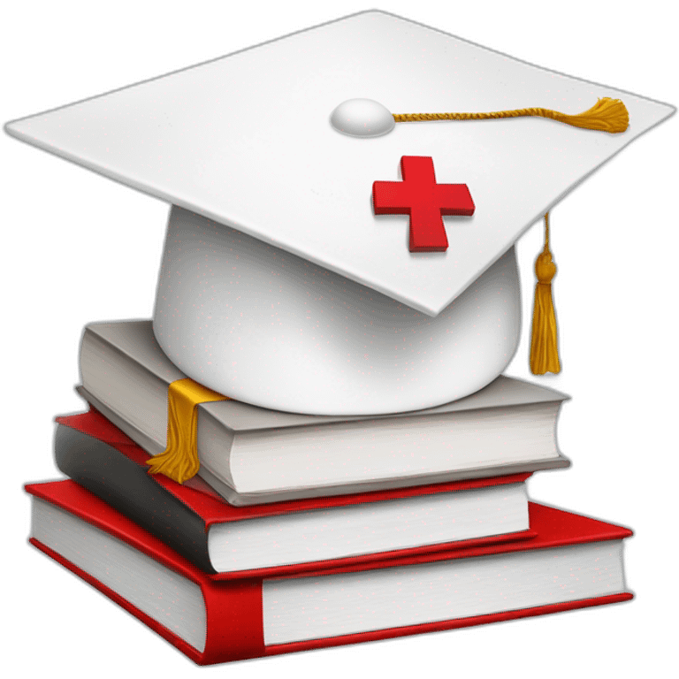 White Student cap with red medical cross On a stack of books emoji