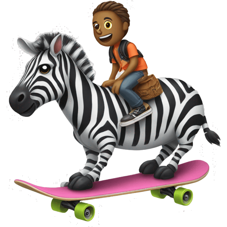 A zebra riding a skateboard, looking adventurous and carefree. emoji