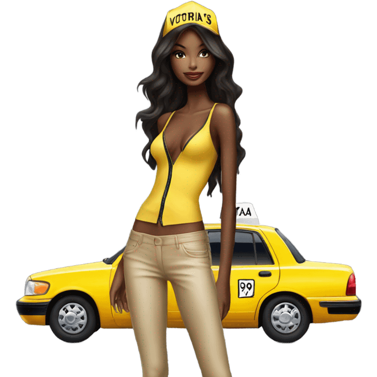 Photo of Victoria secret model posing by a taxi  emoji