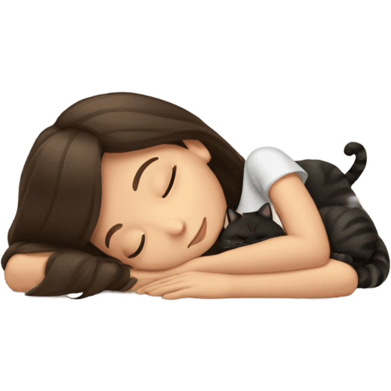 Girl brunette with cat sleeping emoji