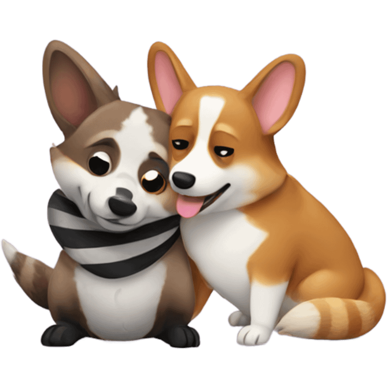 corgi hugging a raccoon  emoji