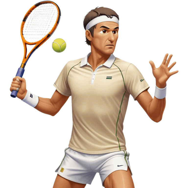 Cinematic Realistic portrait of Goran Ivanišević, depicted as an iconic tennis player in dynamic motion with detailed athletic gear and intense focus, illuminated by bold stadium lighting that accentuates his competitive spirit. emoji