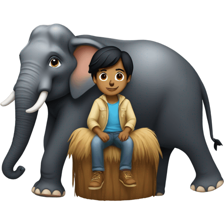 Indian boy with black hair riding a elephant emoji