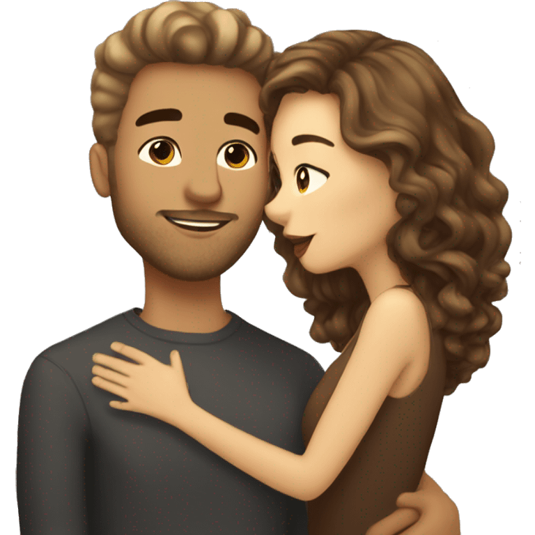 Short hair fair tone guy kissing wavy long hair brown tone girl emoji