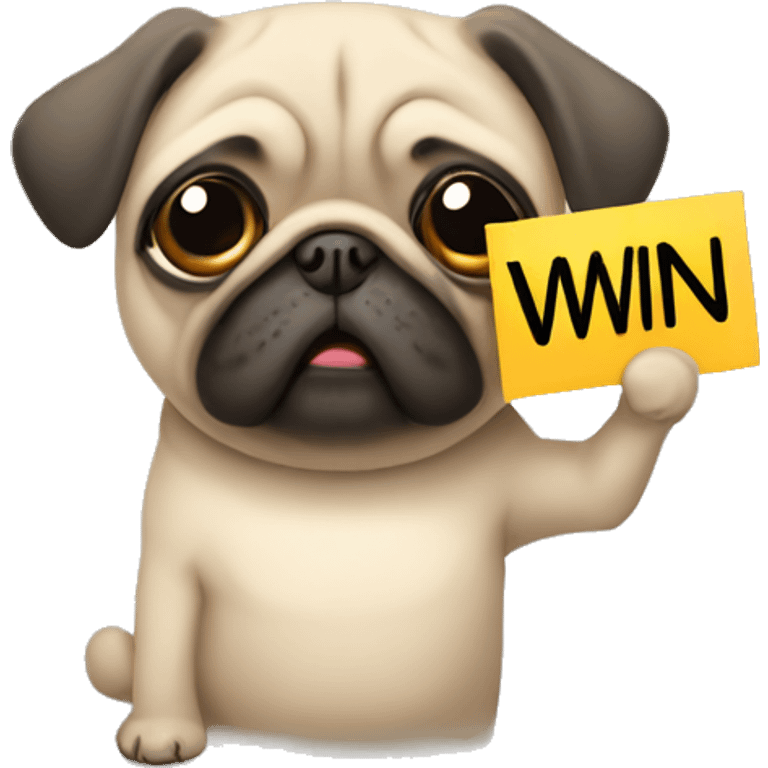 Pug holding a sign with the word WIN over its head emoji