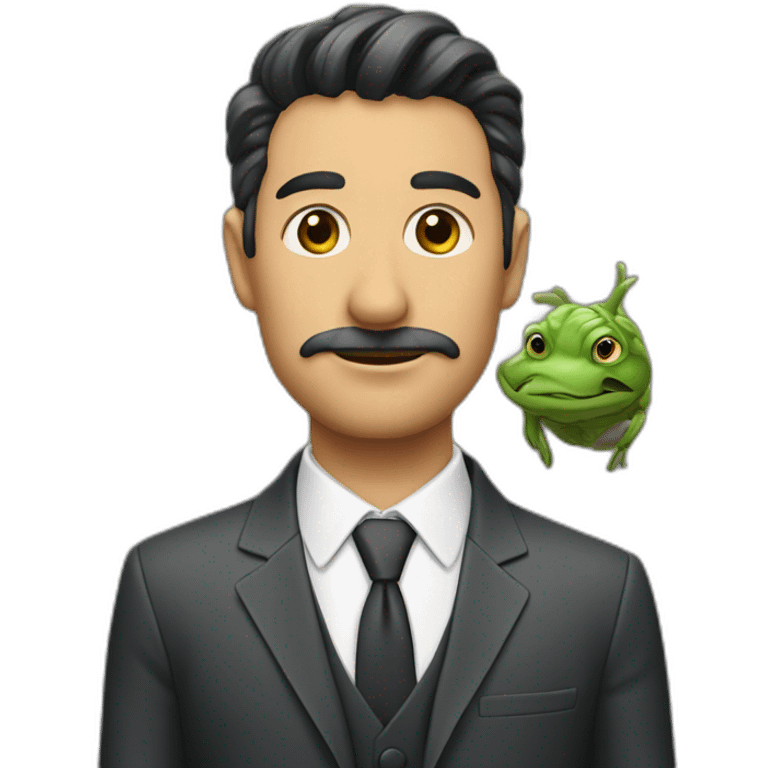 Hombre con traje y cabeza de rana emoji