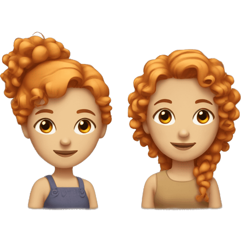 Two sisters, one with straight orange hair and the other with curly brown hair, both with light brown eyes. emoji