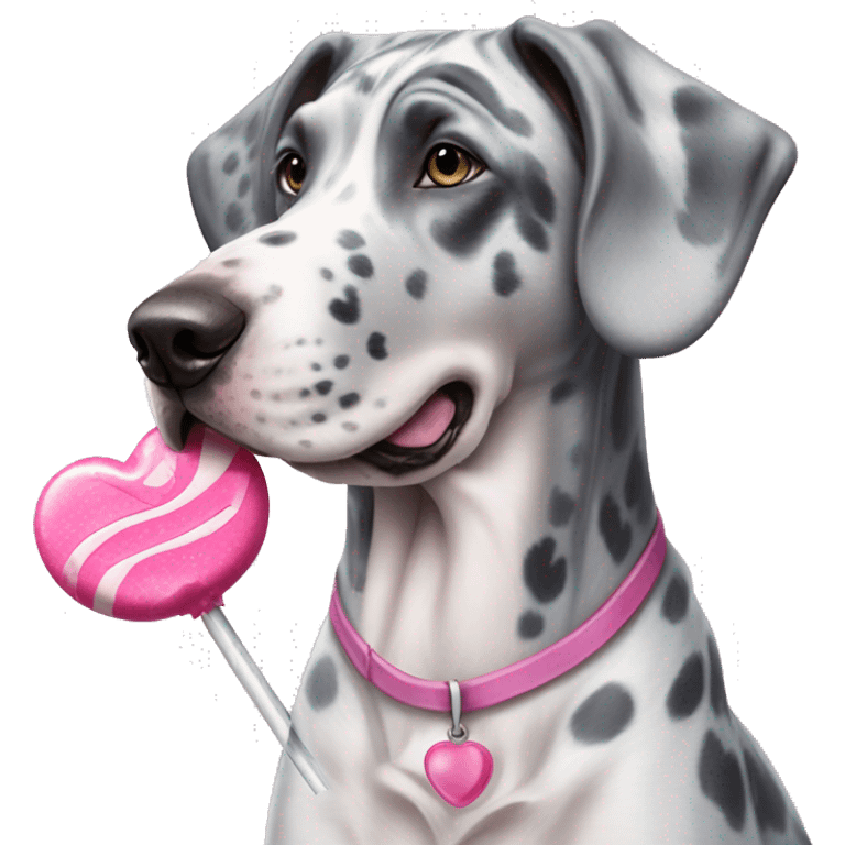 Blue Merle Great Dane holding pink lollipop emoji