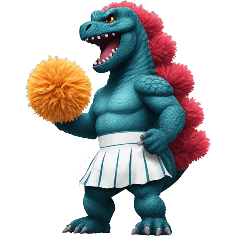 Godzilla dressed as a cheerleader with pompoms emoji