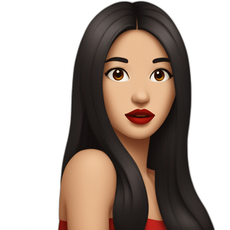 straight long dark hair and brown eyes with red lipstick emoji