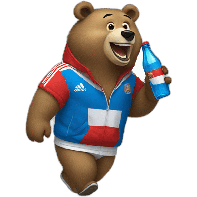 laughing russia bear in a adidas tracksuit holding a glass bottle emoji