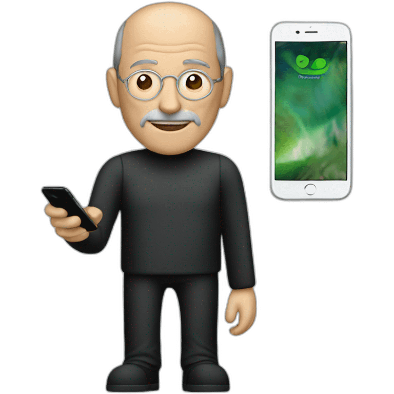 steve jobs with a android phone emoji