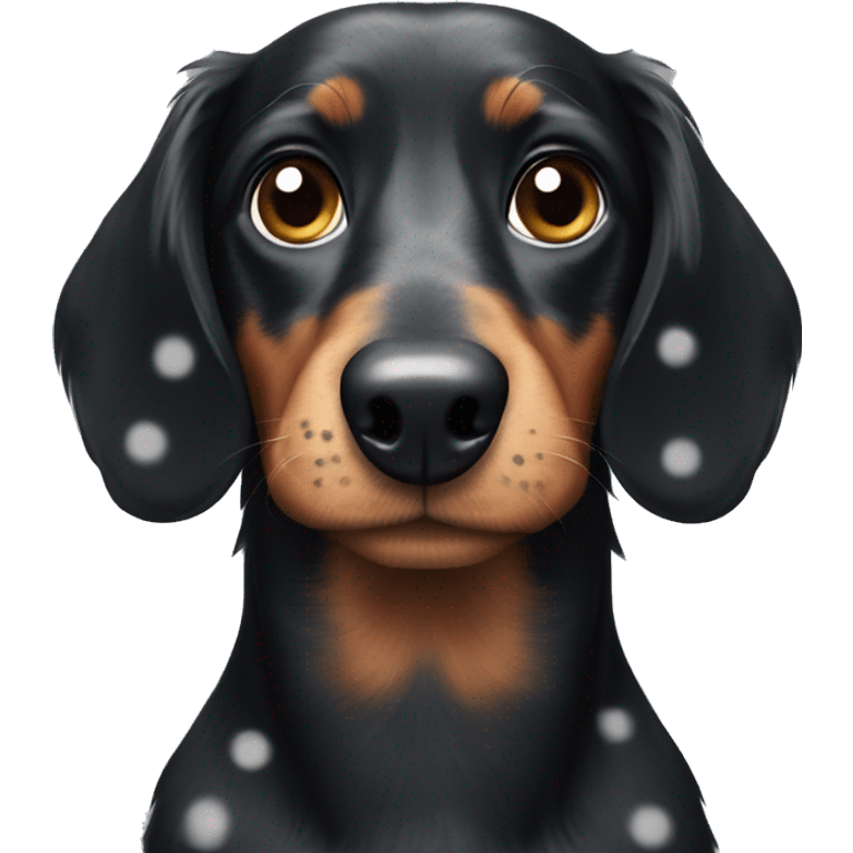 Fluffy black dachshund face with grey spots emoji