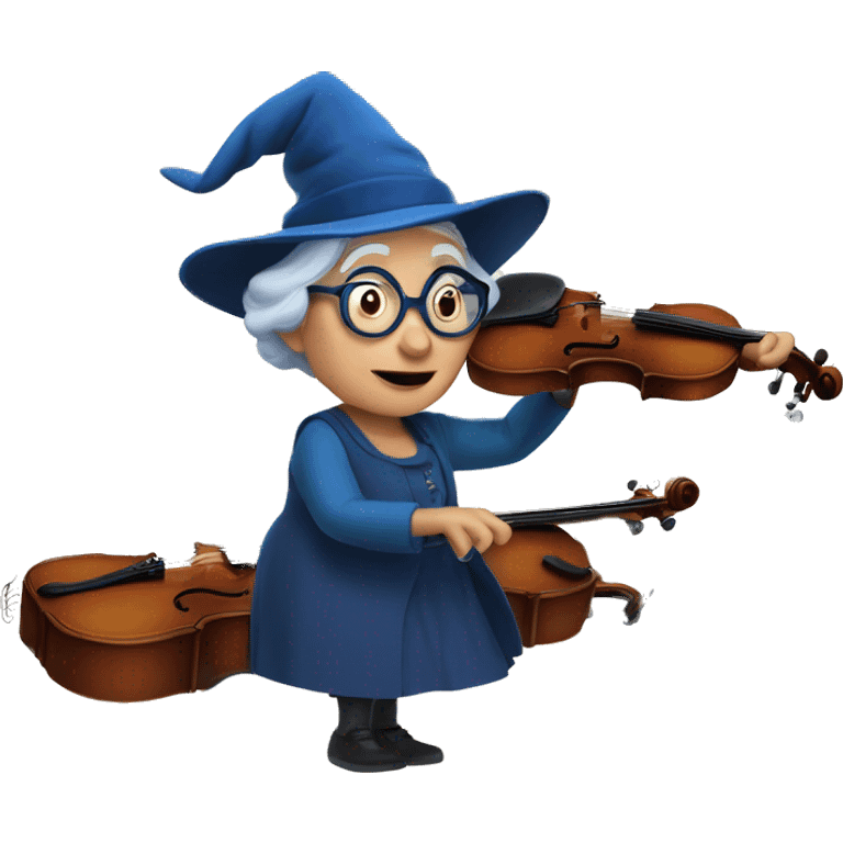 smart granny witch with glasses and blue hat directing orchestra emoji