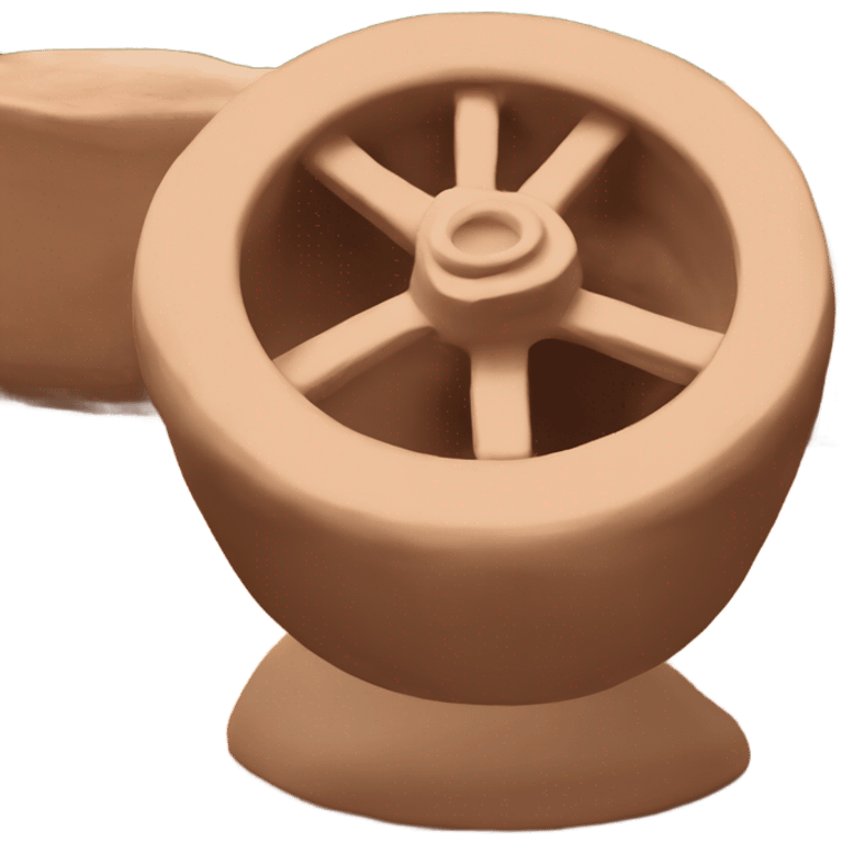 Clay throwing wheel with pot on top. Terracotta clay  emoji