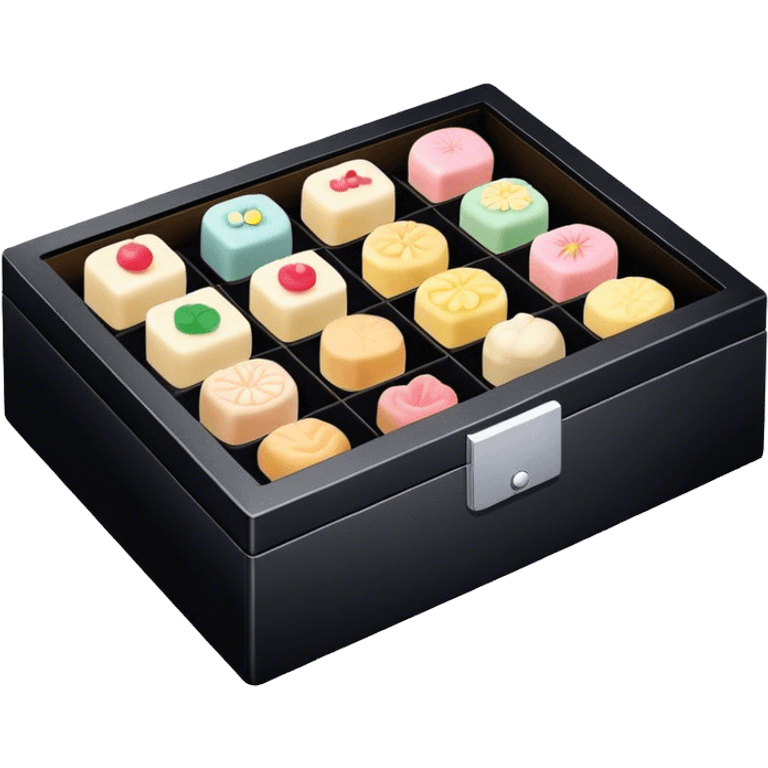 Black box of wagashi with dividers emoji