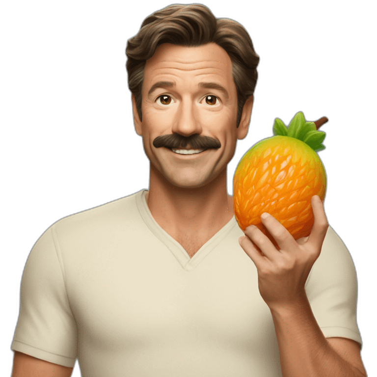 Ted Lasso holding a huge piece of fruit  emoji