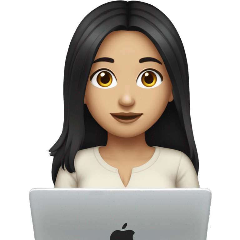 white armenian girl black hair with her laptop emoji