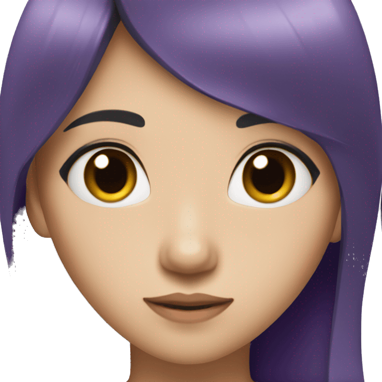 A asian girl with black hair and purple hair tips and eyes emoji